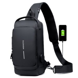 USB charging sport sling Anti-theft shoulder bag (brown shape )