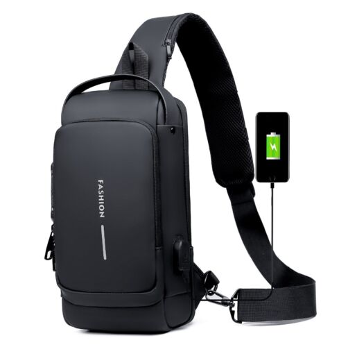 USB charging sport sling Anti-theft shoulder bag (brown shape )